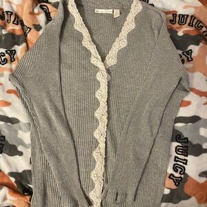 Victoria’s Secret Ribbed Gray Cardigan with Lace Detail